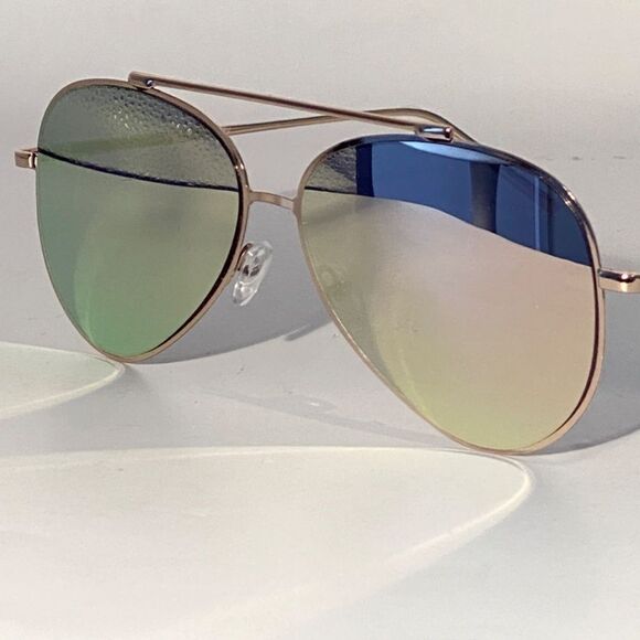 1354 Sunglasses Oversize Aviators Gold Wire Frames Silver Mirror Lens NWT - Picture 7 of 8